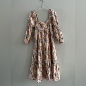 Storia Floral Puff Sleeve Dress Tie Back Medium Woodland Whimsy Cottagecore Midi